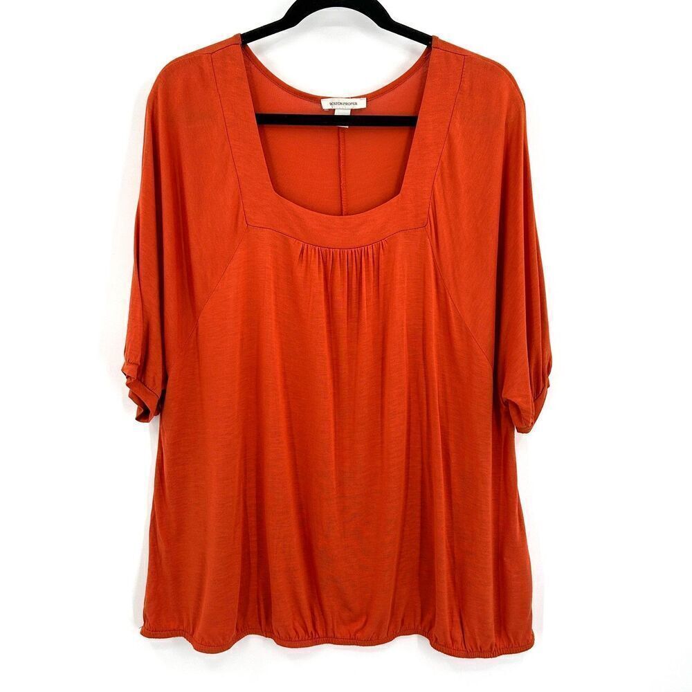 BOSTON PROPER Orange Oversized Half Sleeve Square Neck Blouse Shirt Size Large